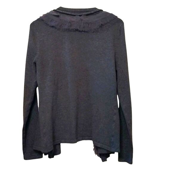 Cardigan Grey Heather Sweater Ruffle Stretchy Size S - Picture 2 of 10
